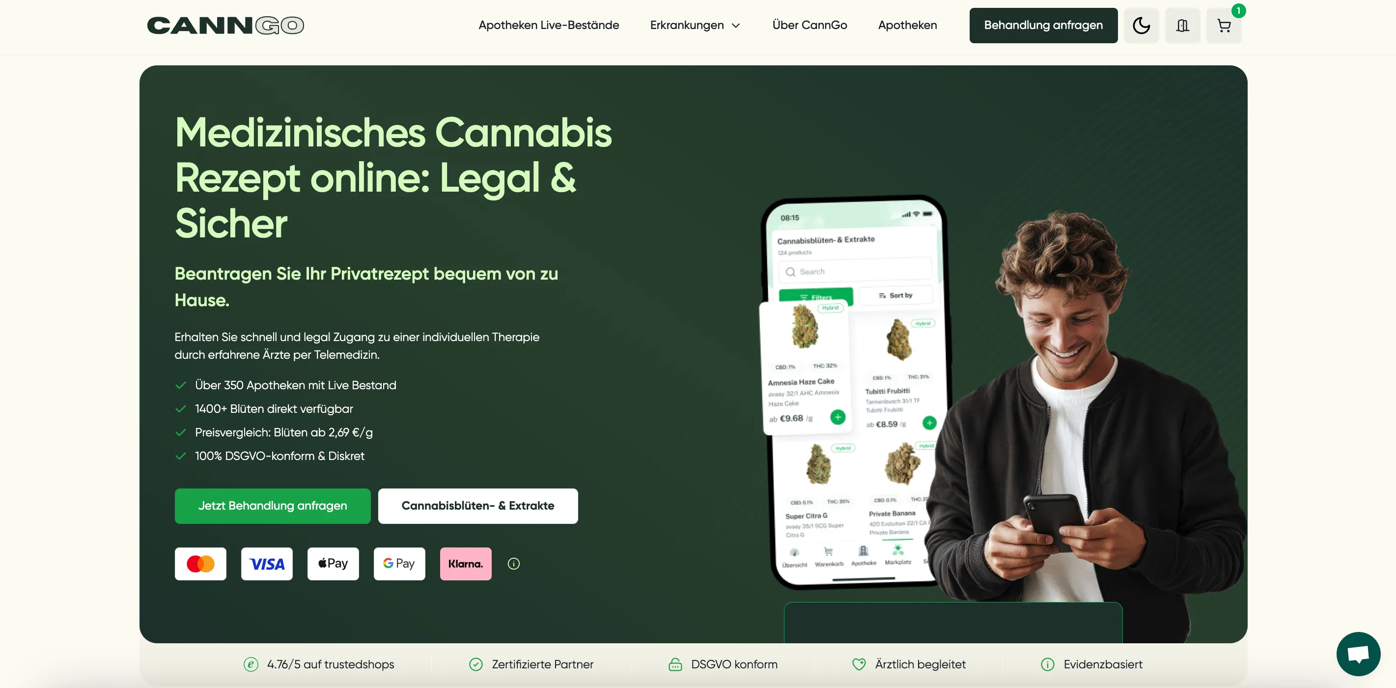 CannGo Plattform Screenshot - Rezept-Bestellprozess